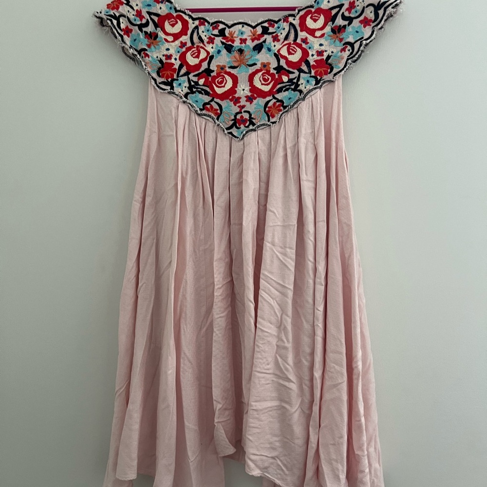 Free People Pink Floral Embroidered Mini Dress